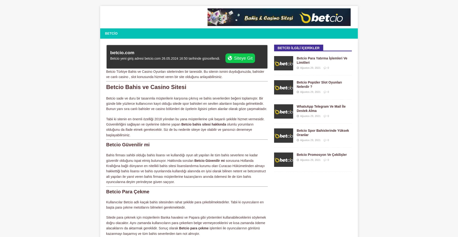 Website screenshot of Betcio-giris.org