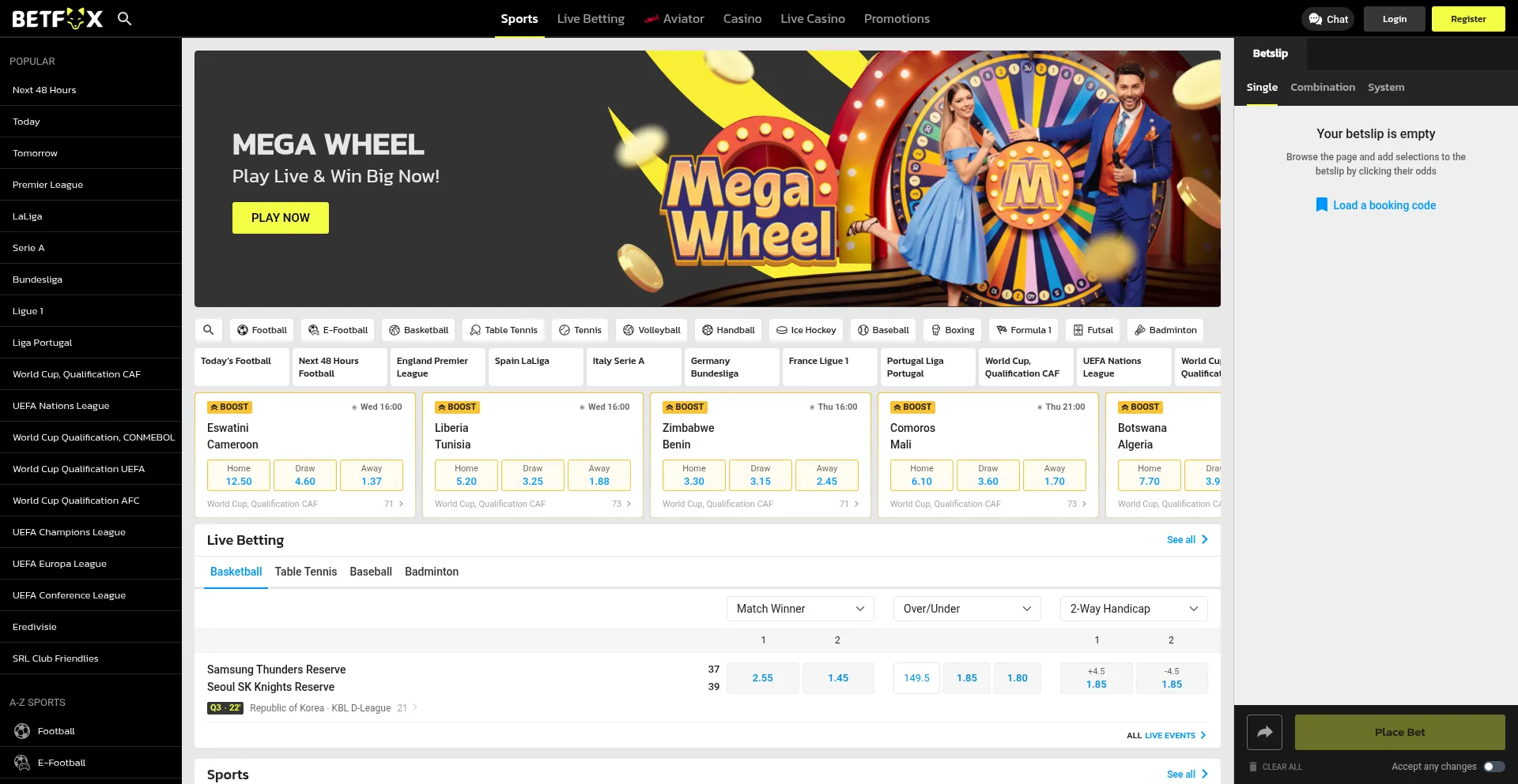 Website screenshot of Betfox.com.gh