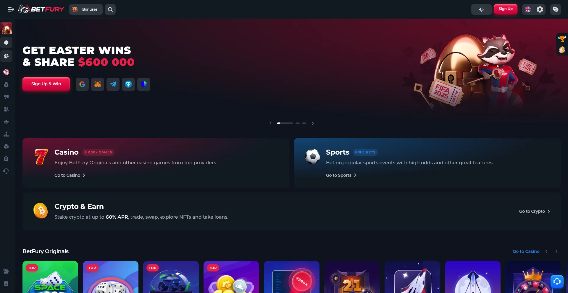 Website screenshot of Betfury.com