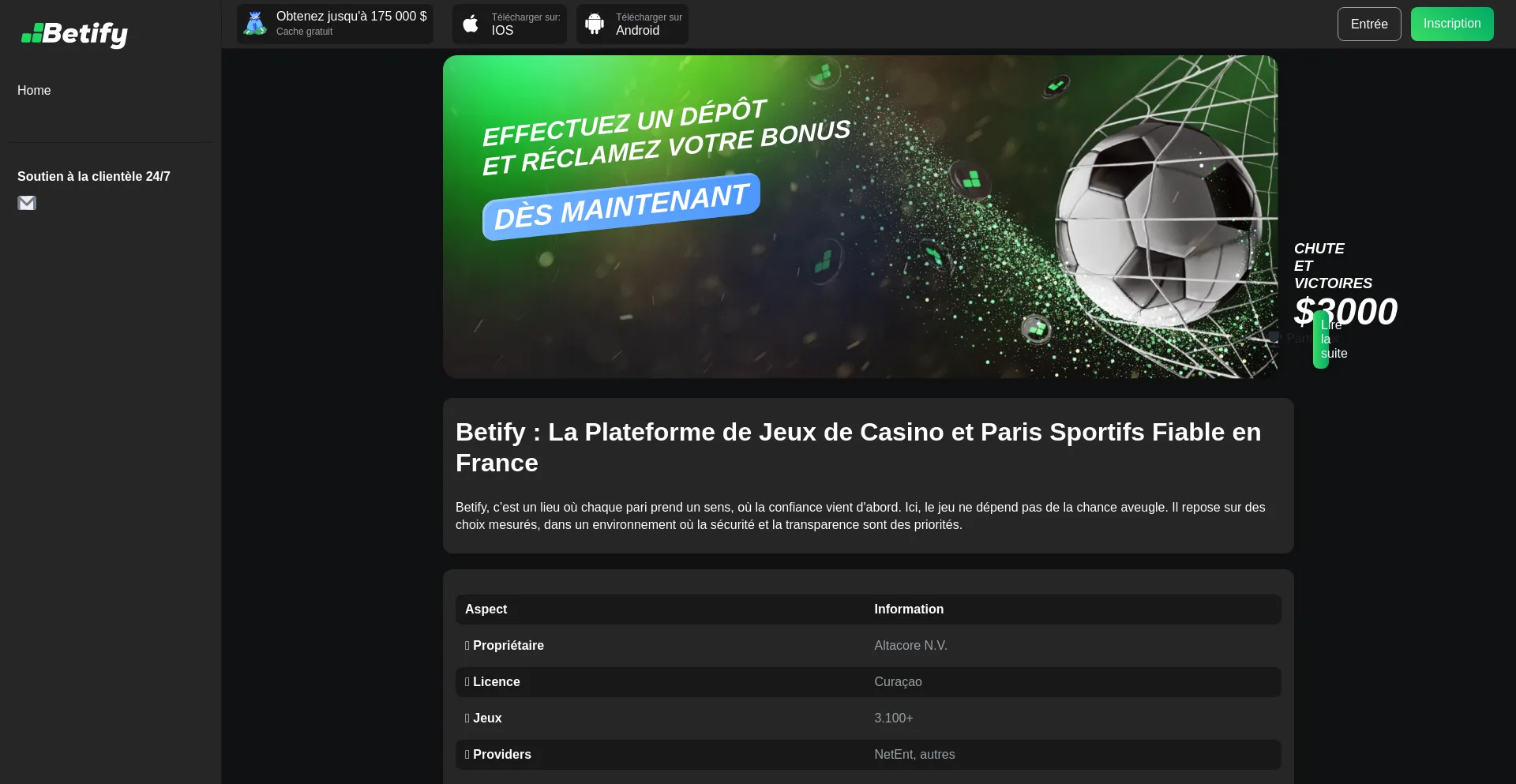 Website screenshot of Betify.ing