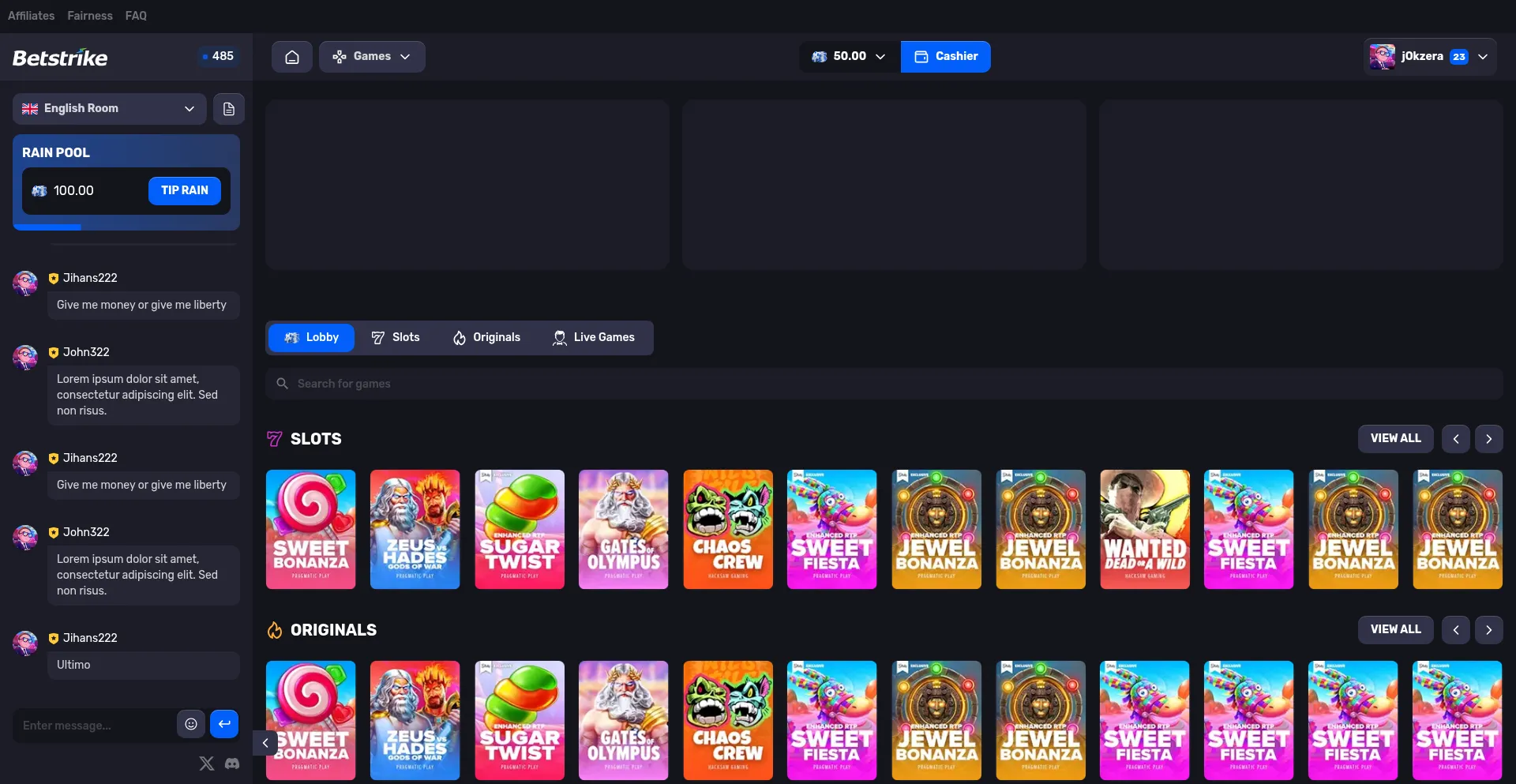 Website screenshot of Betstrike.com