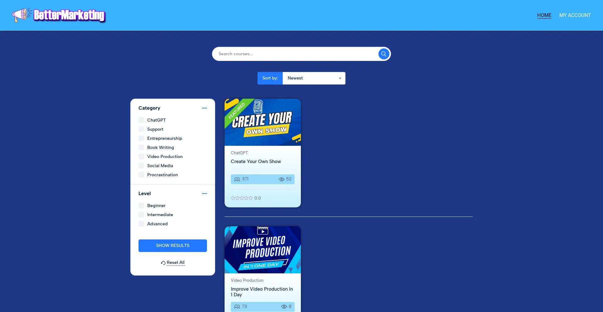 Website screenshot of Bettermarketing.biz