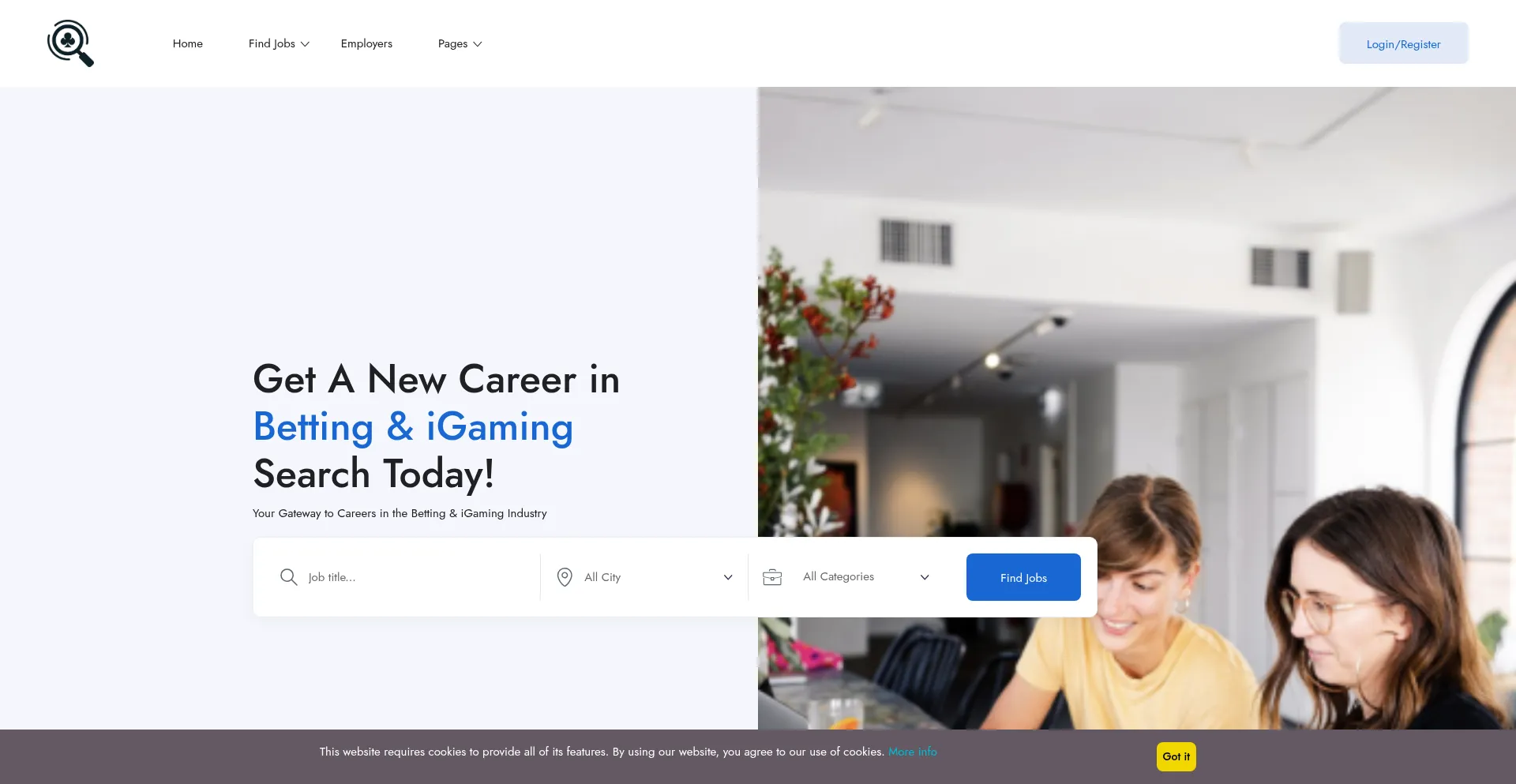 Website screenshot of Bettingjobsearch.com