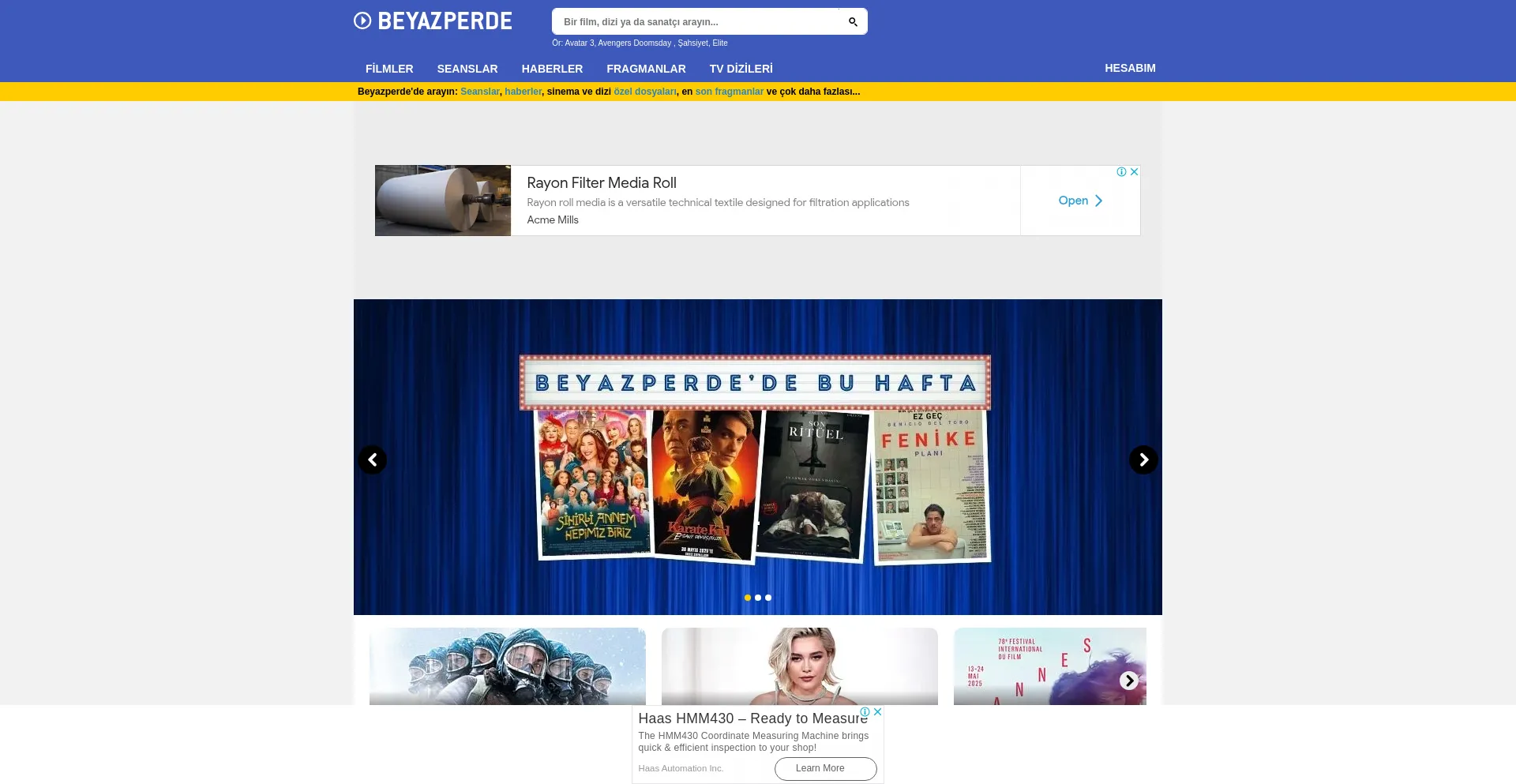 Website screenshot of Beyazperde.com