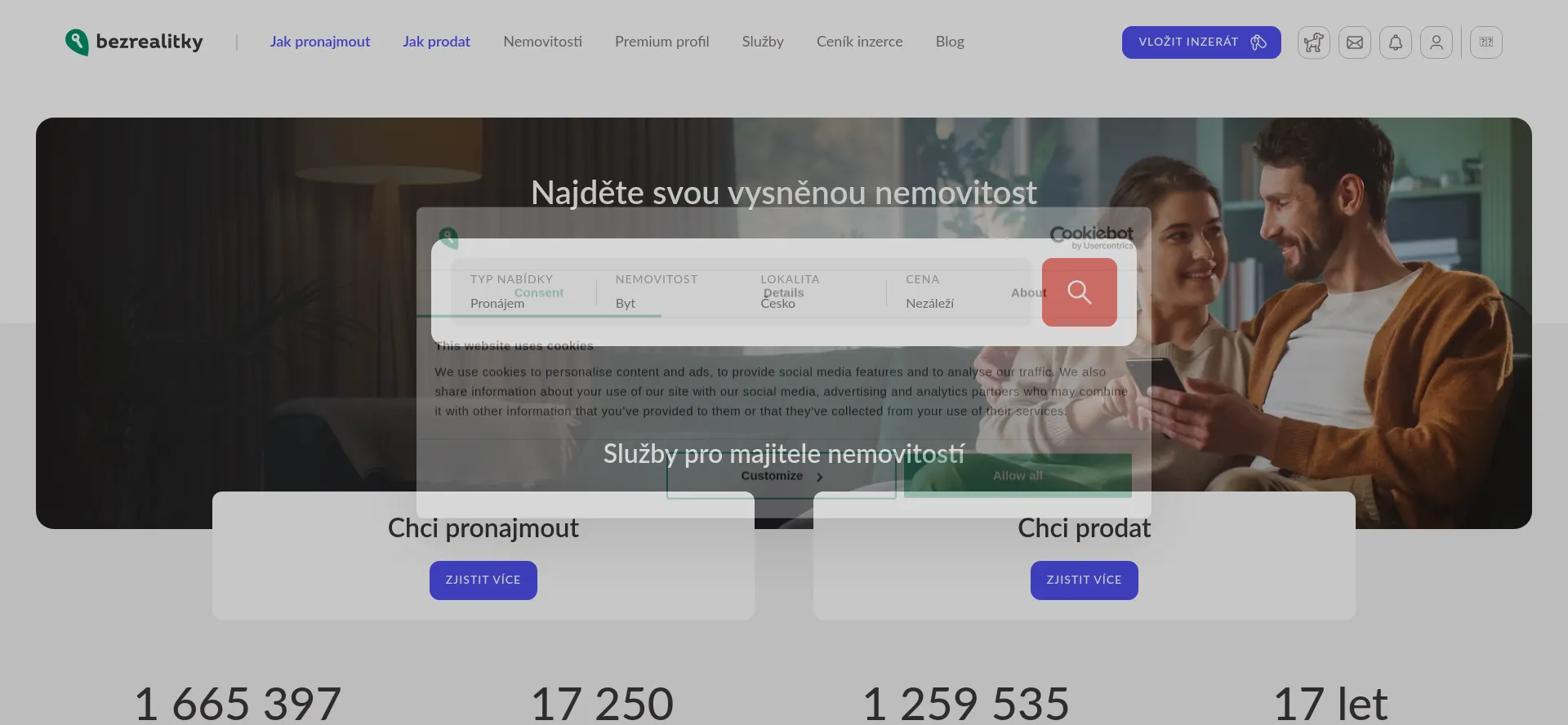 Website screenshot of Bezrealitky.cz