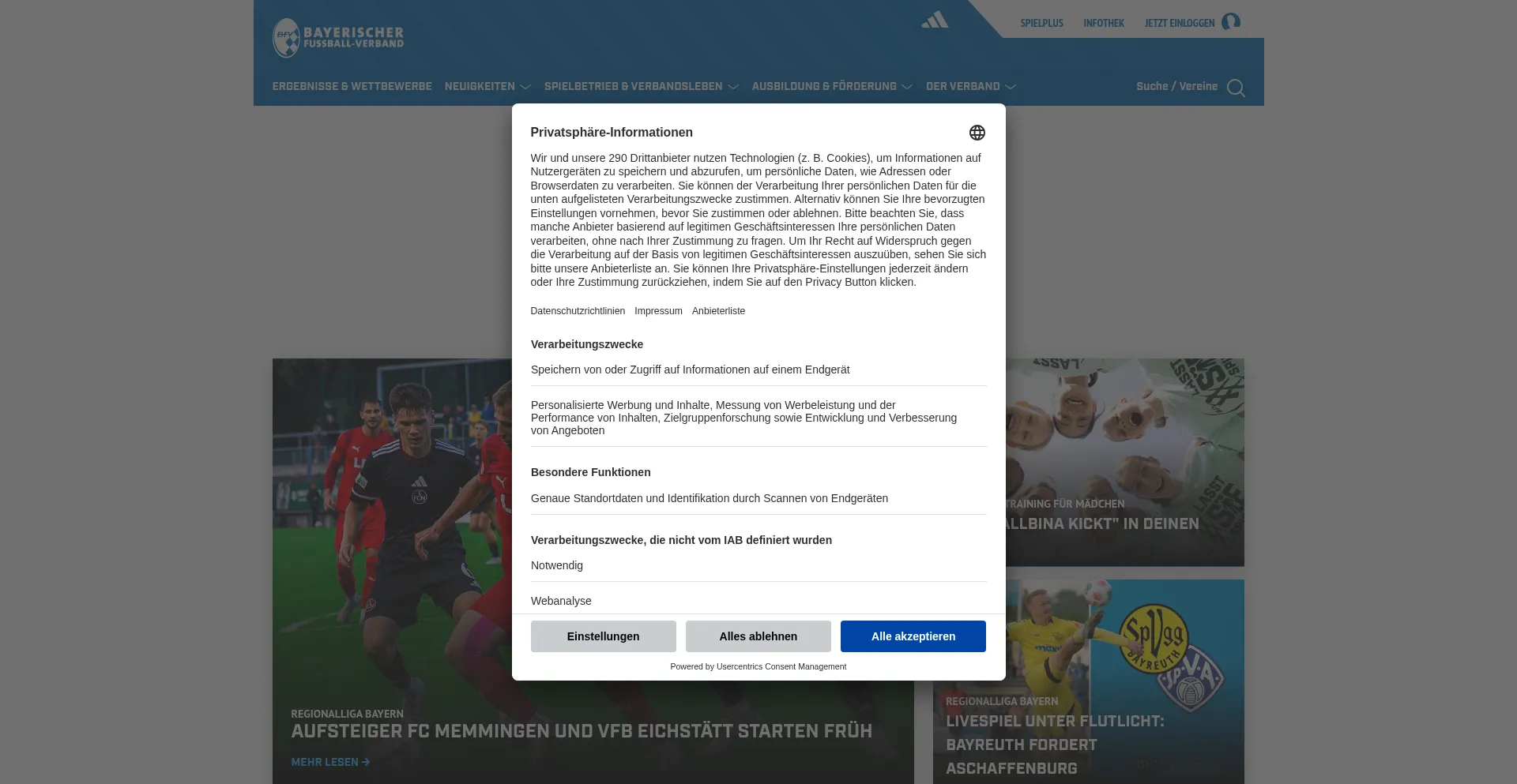 Website screenshot of Bfv.de