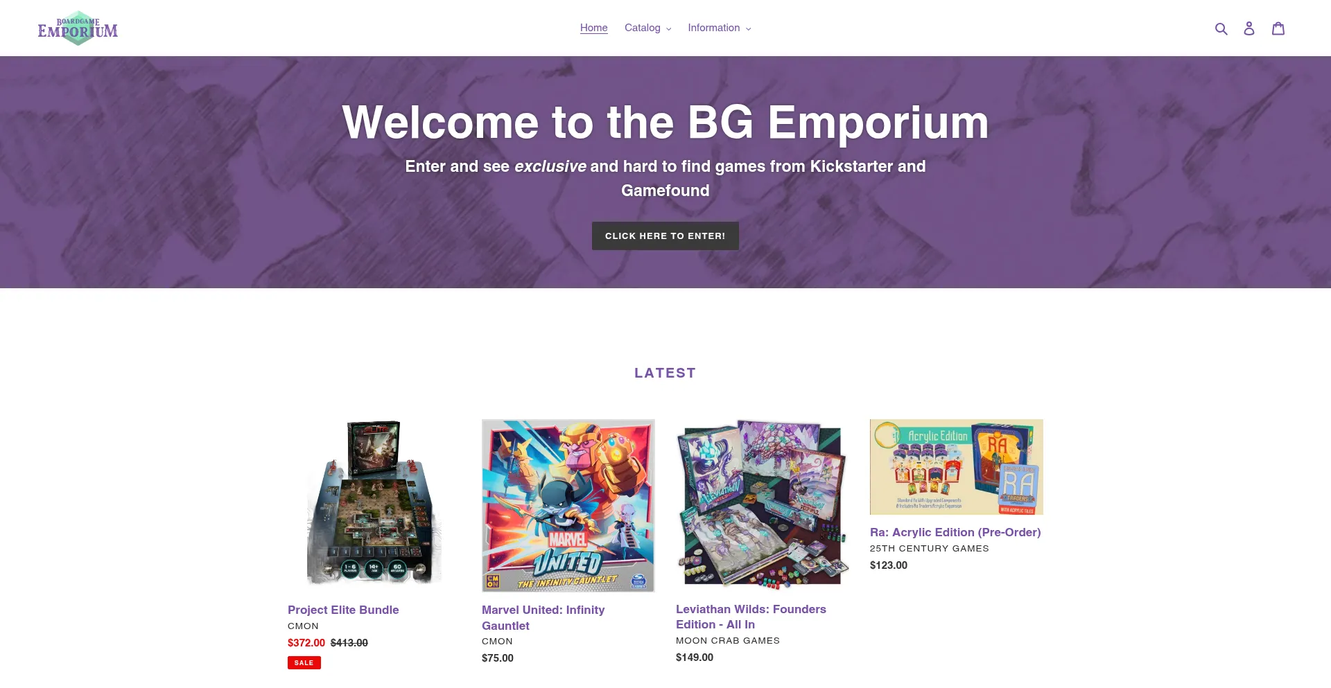 Website screenshot of Bgemporium.ca