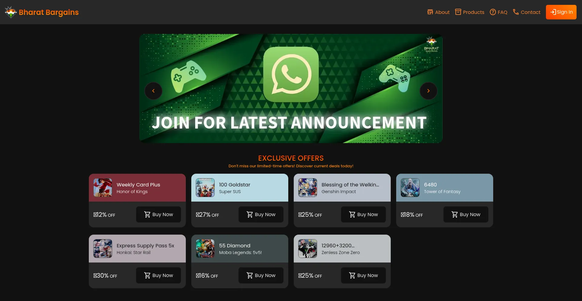 Website screenshot of Bharat-bargains.com