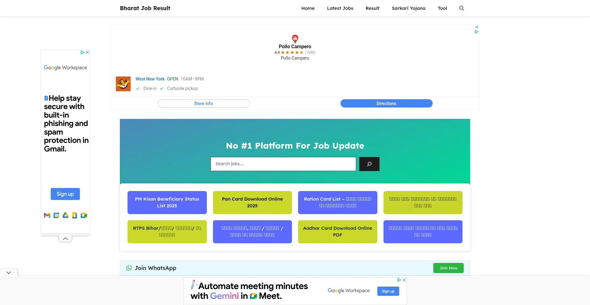 Website screenshot of Bharatjobresult.com