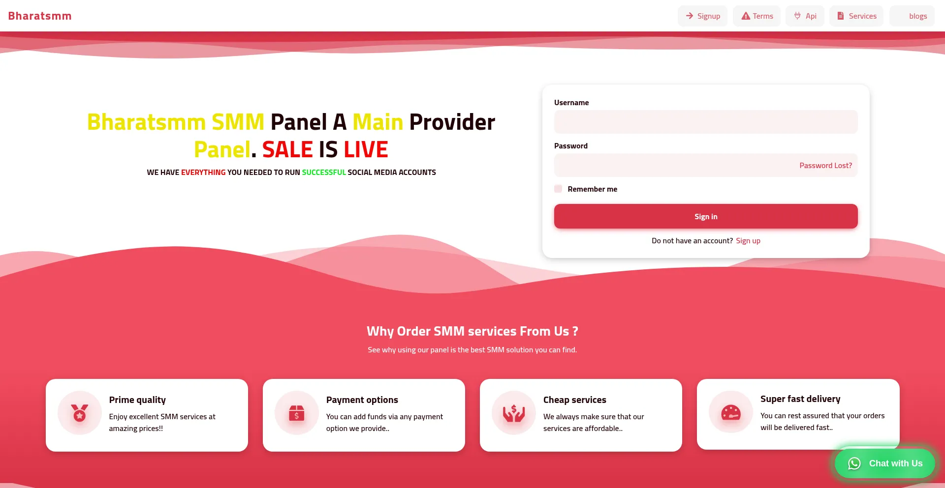 Website screenshot of Bharatsmm.shop