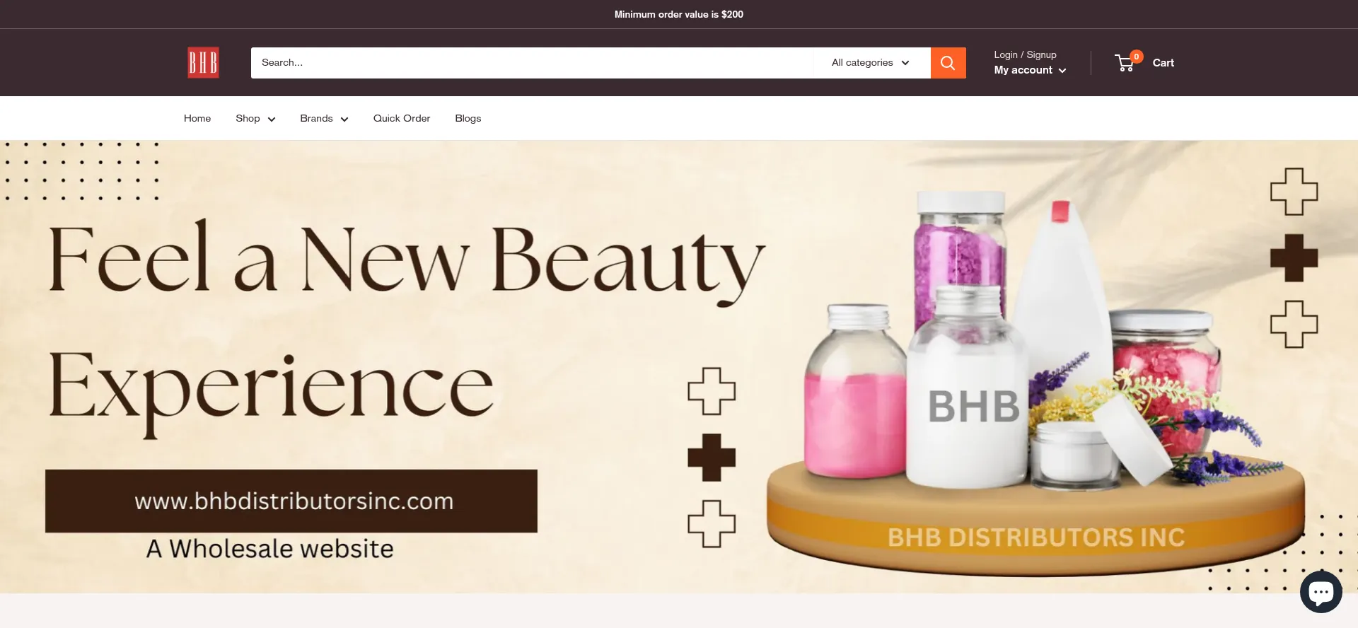 Website screenshot of Bhbdistributorsinc.com