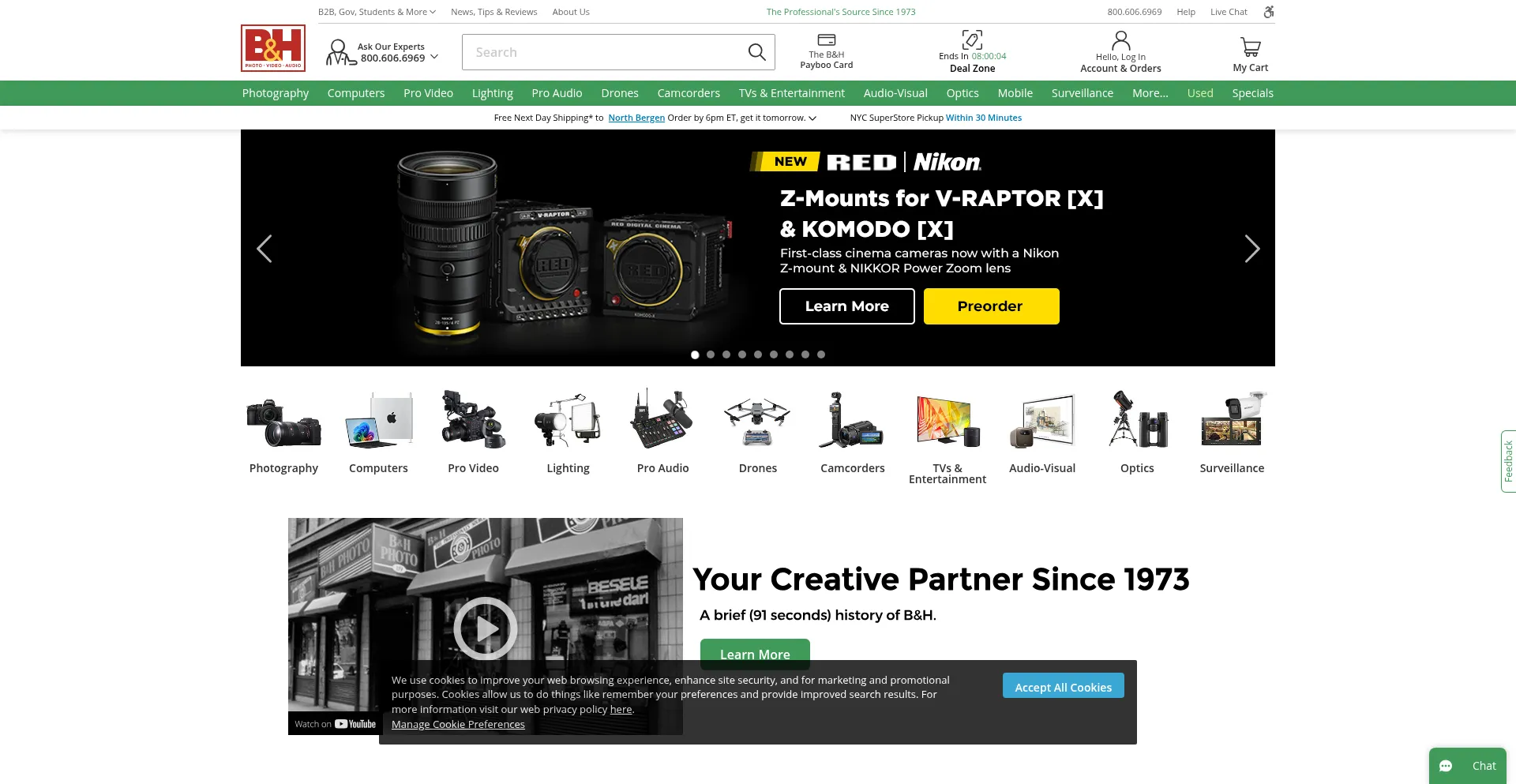 Website screenshot of Bhphotovideo.com
