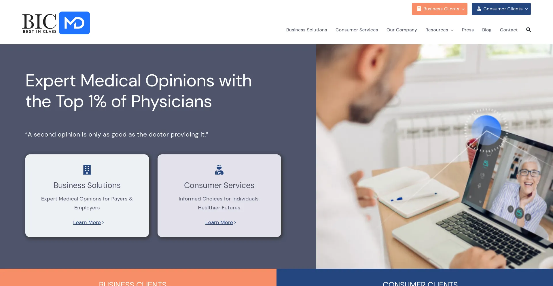 Website screenshot of Bicmd.com