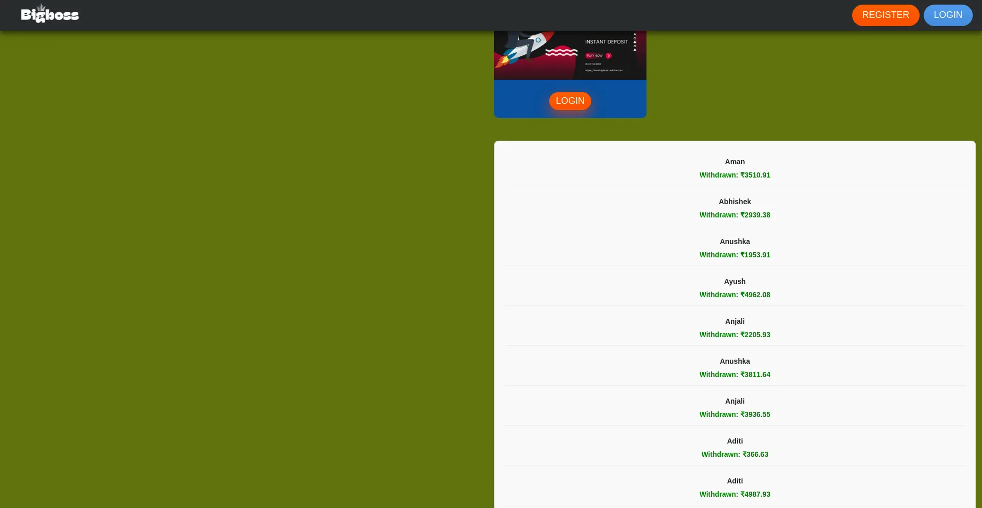 Website screenshot of Bigboss-aviator.com