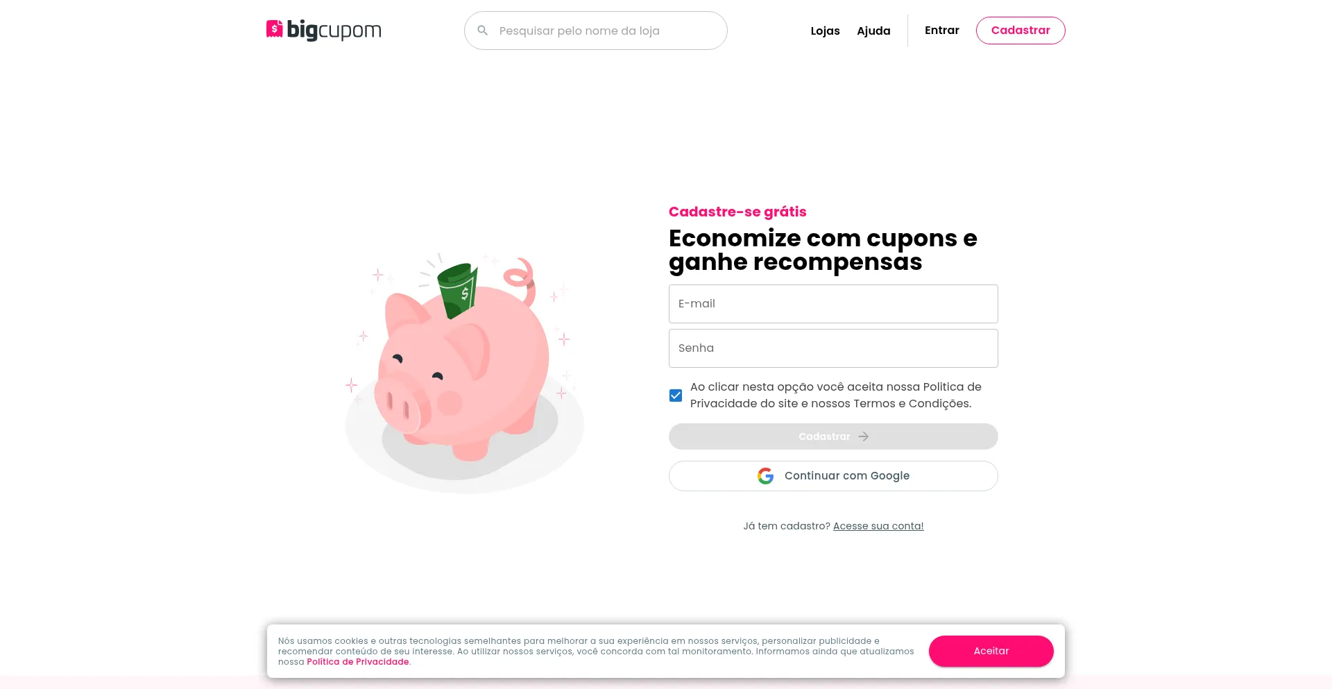 Website screenshot of Bigcupom.com.br