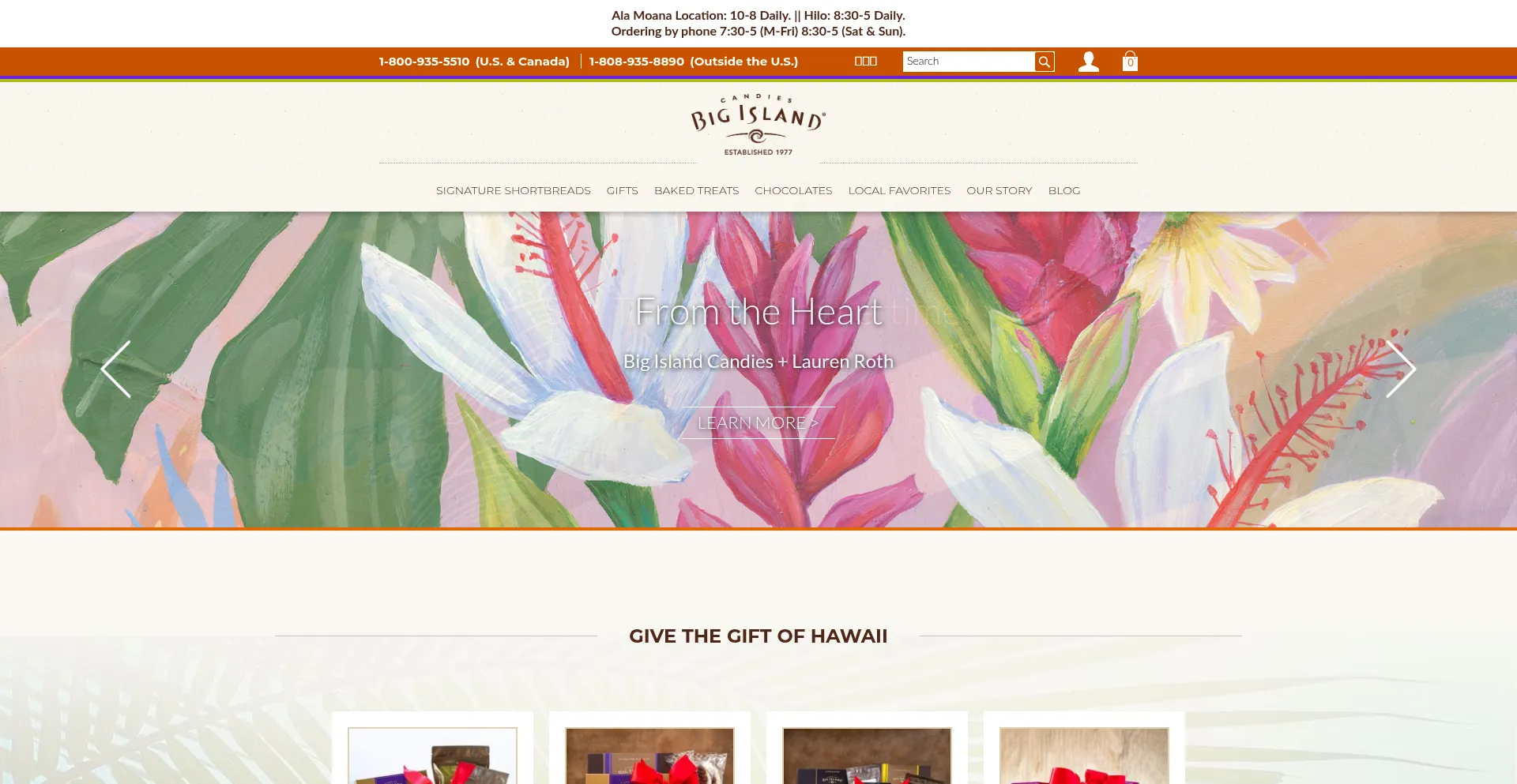 Website screenshot of Bigislandcandies.com