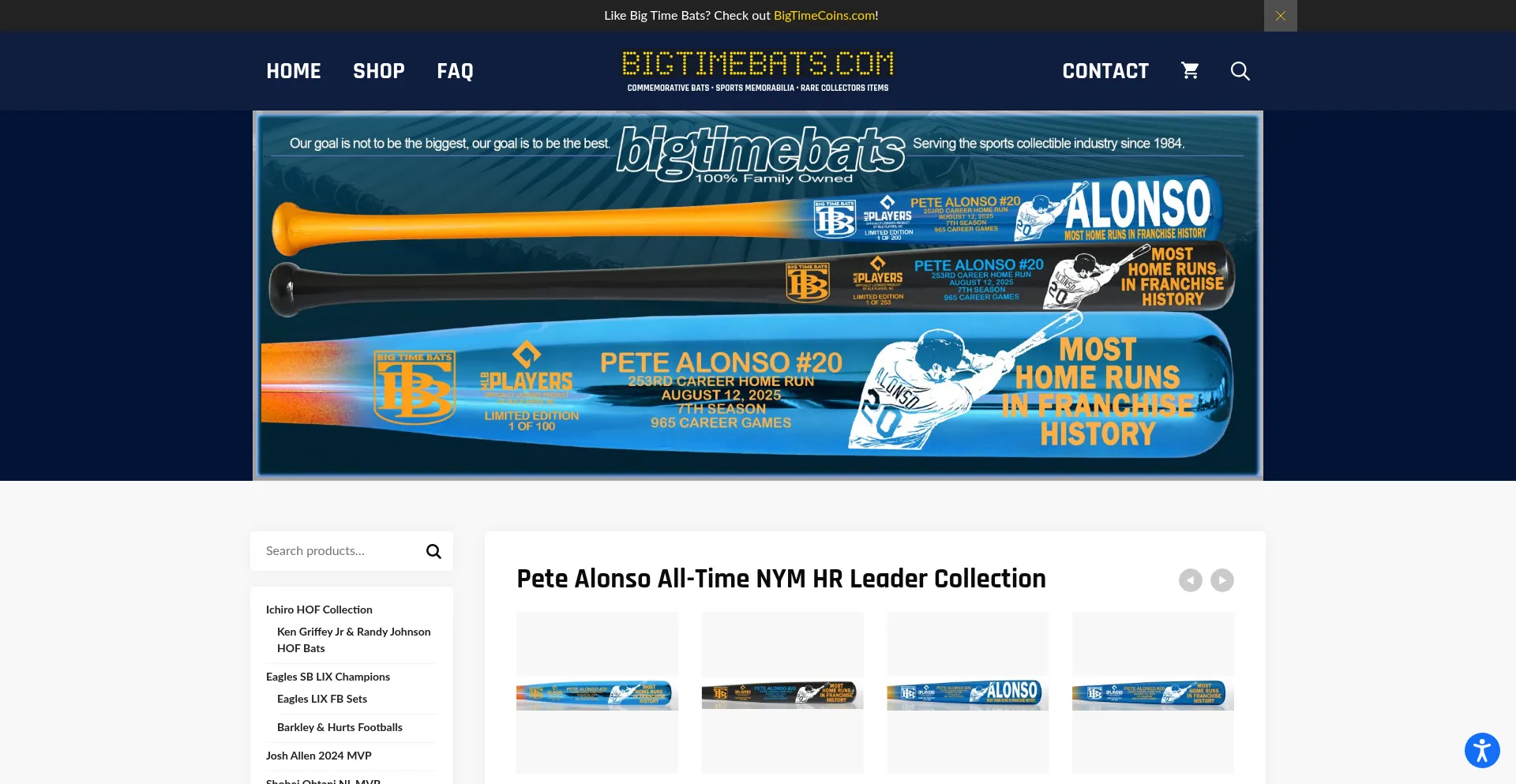 Website screenshot of Bigtimebats.com