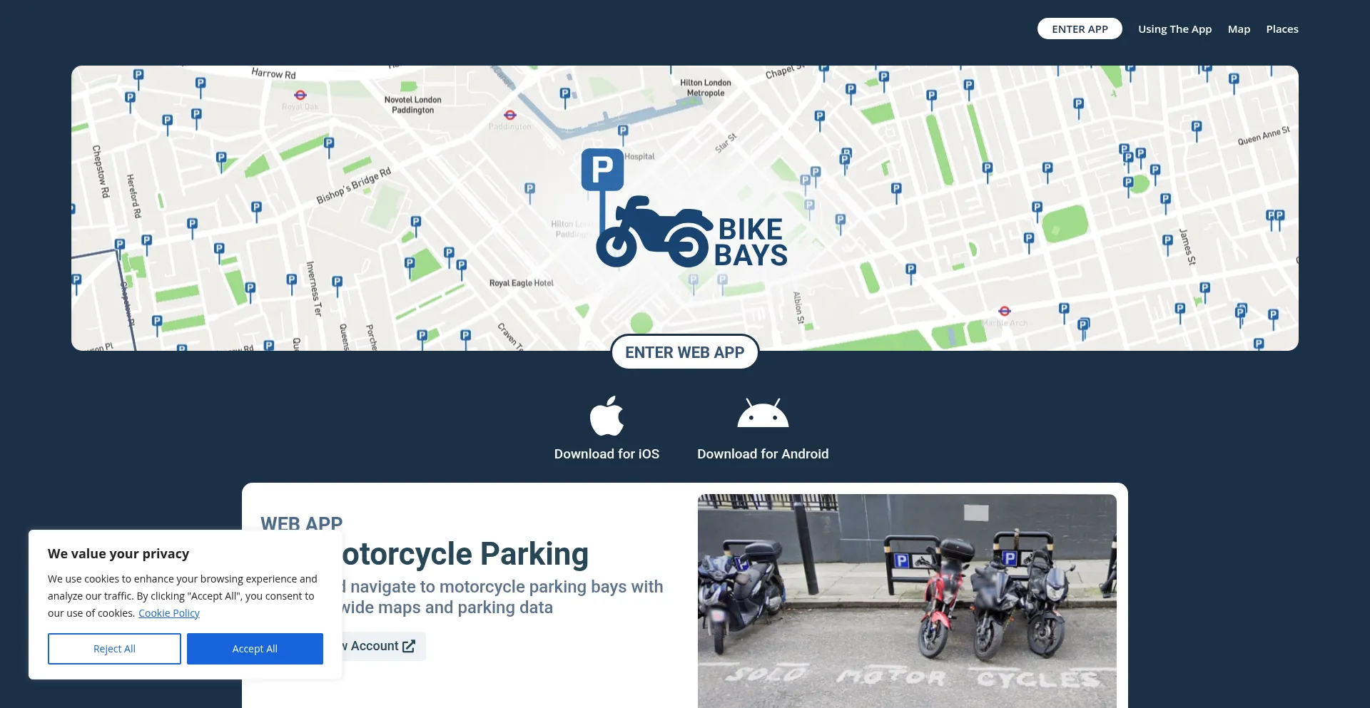 Website screenshot of Bikebays.io