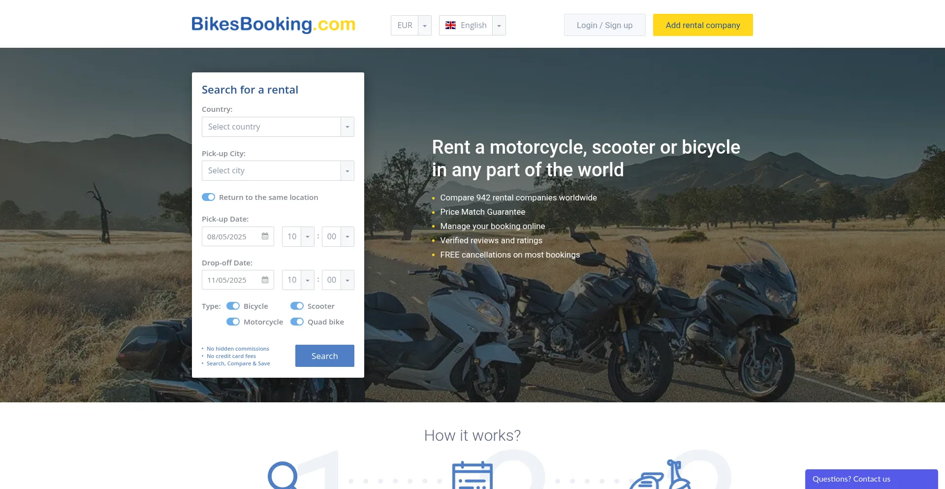 Website screenshot of Bikesbooking.com
