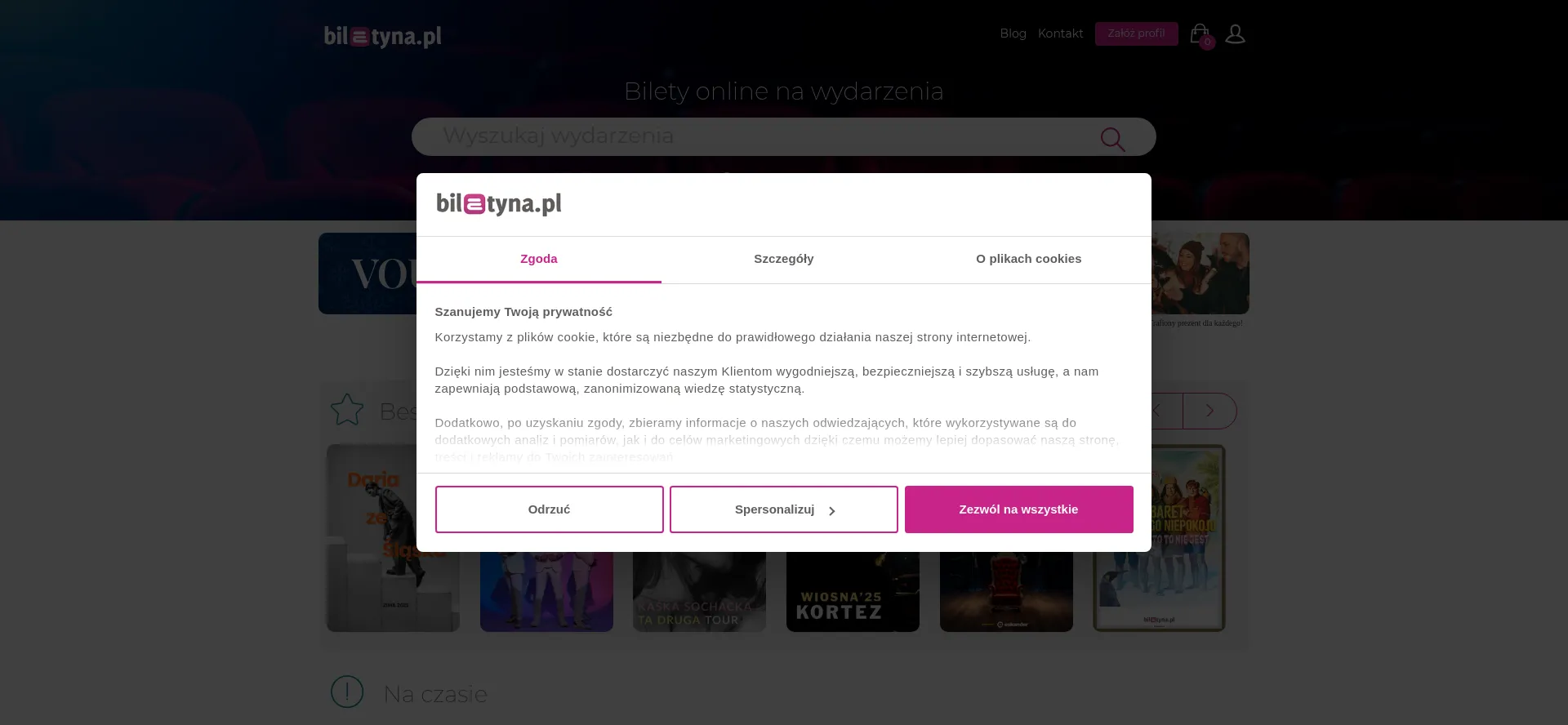 Website screenshot of Biletyna.pl