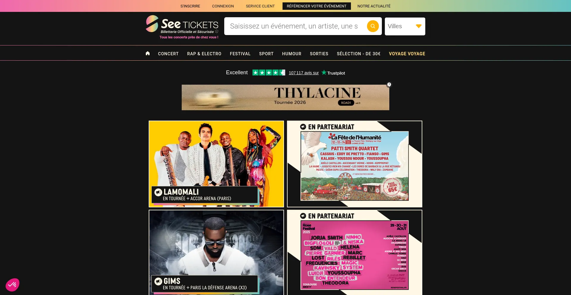 Website screenshot of Billetterie.seetickets.fr