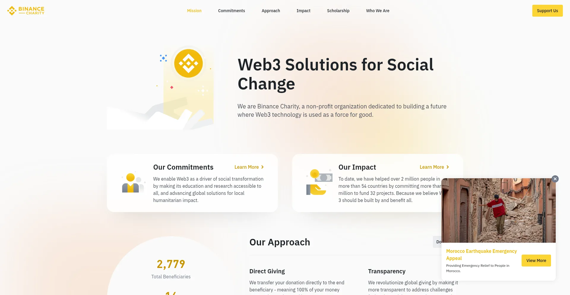 Website screenshot of Binance.charity