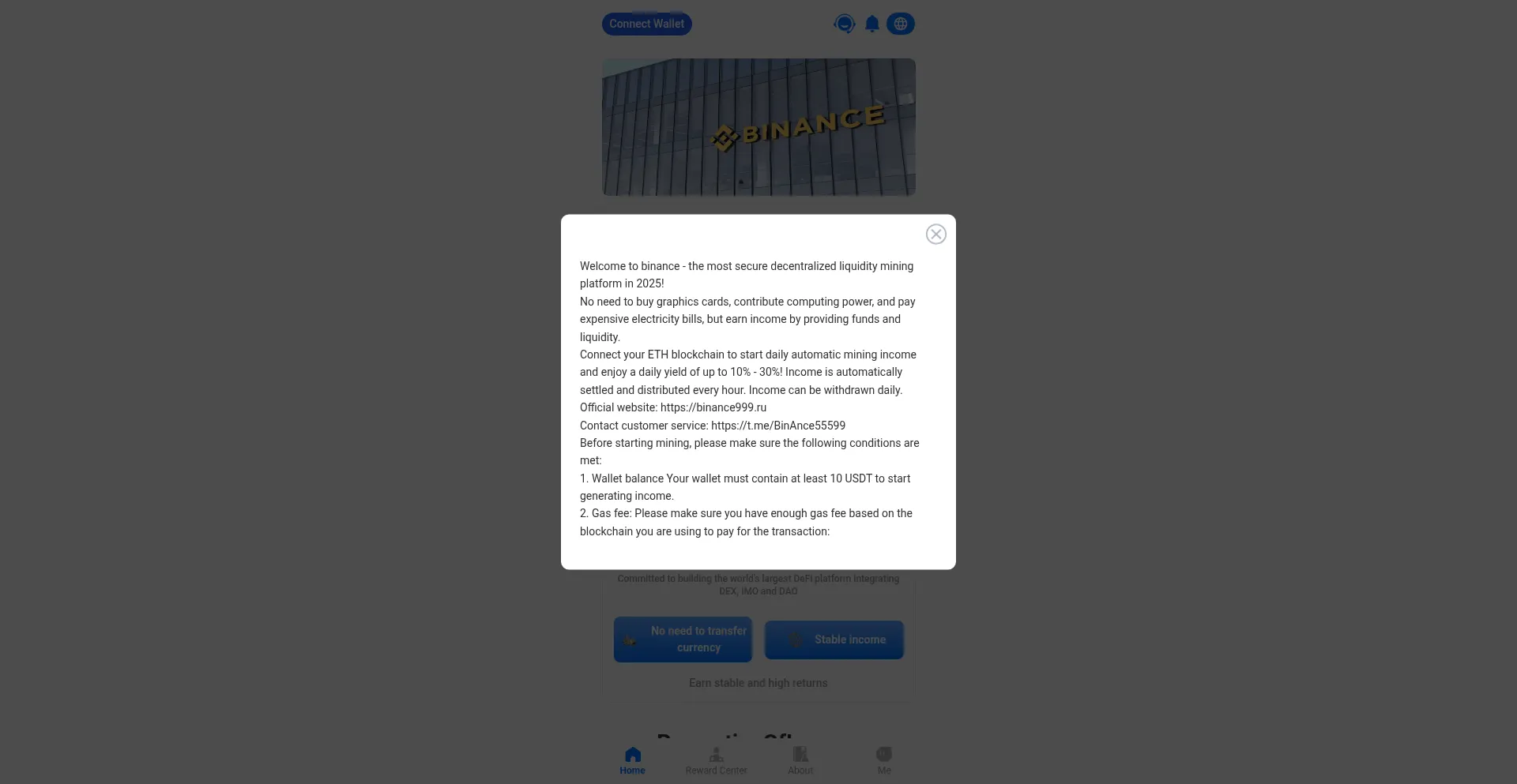 Website screenshot of Binance999.ru