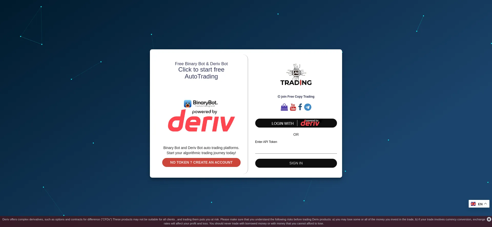 Website screenshot of Binarybot.live