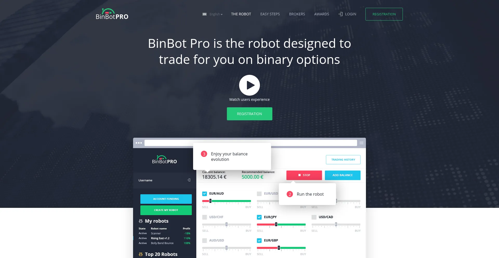 Website screenshot of Binbotpro.com