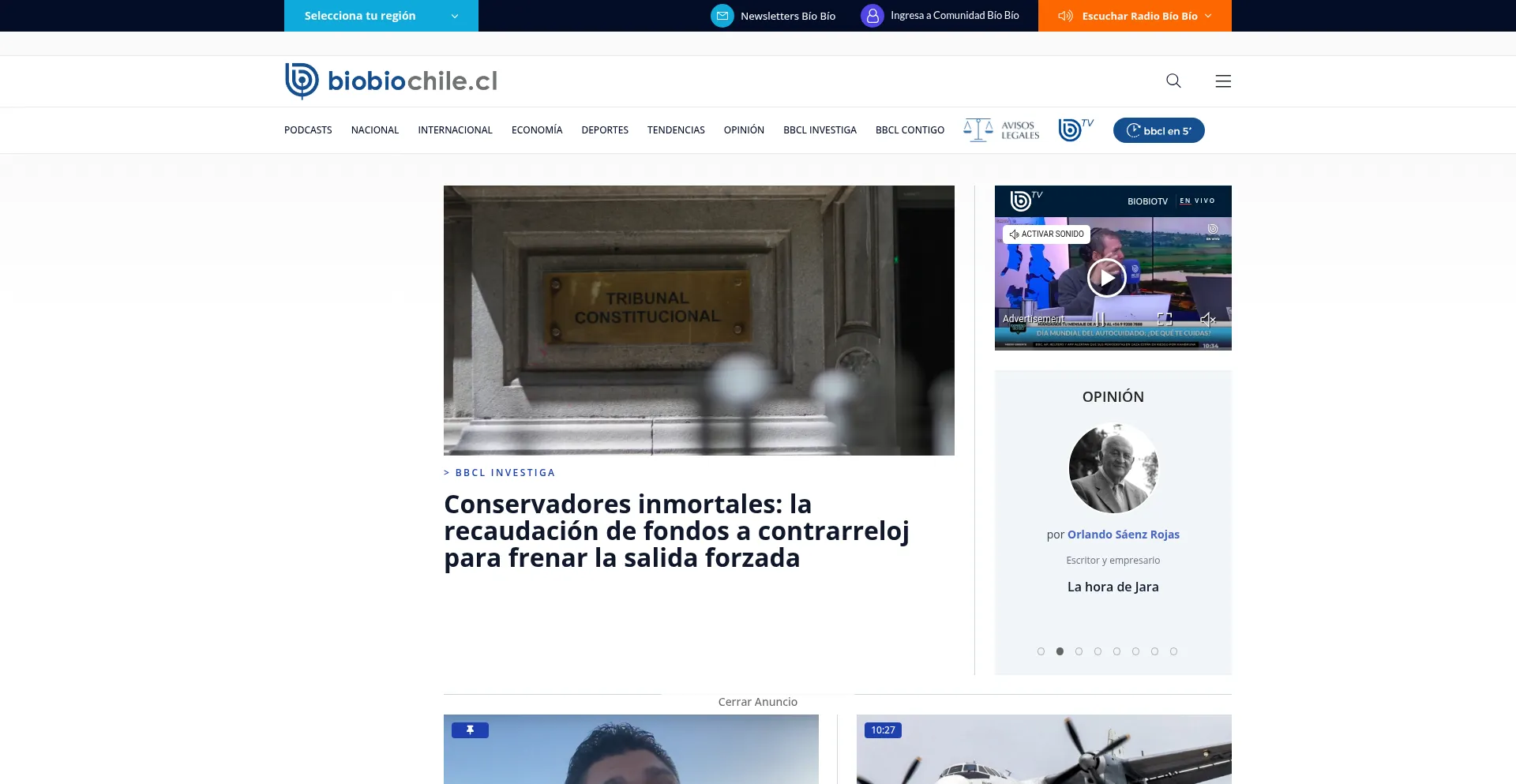 Website screenshot of Biobiochile.cl
