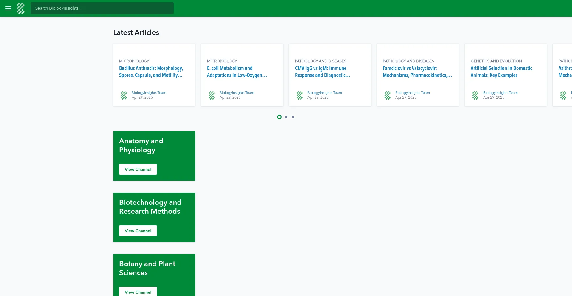 Website screenshot of Biologyinsights.com