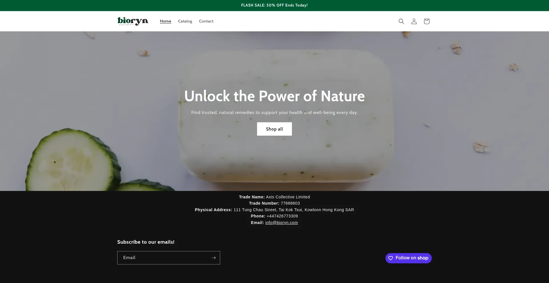 Website screenshot of Bioryn.com
