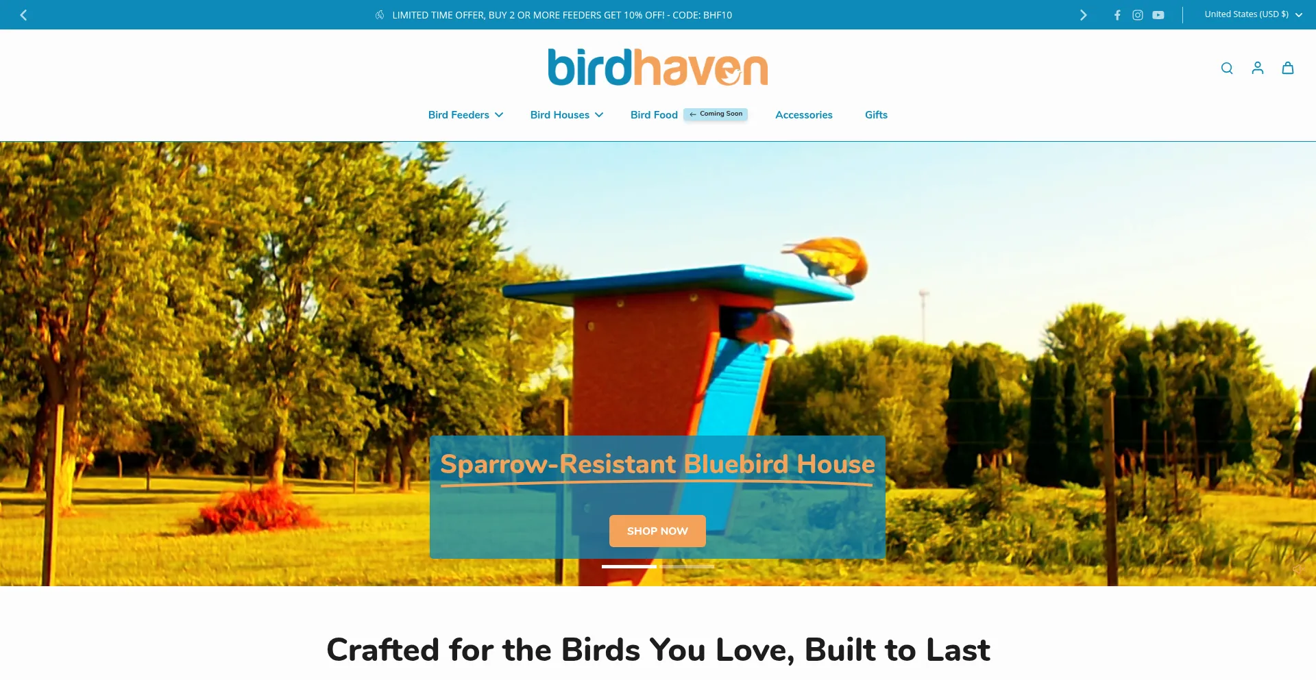 Website screenshot of Birdhaven.com
