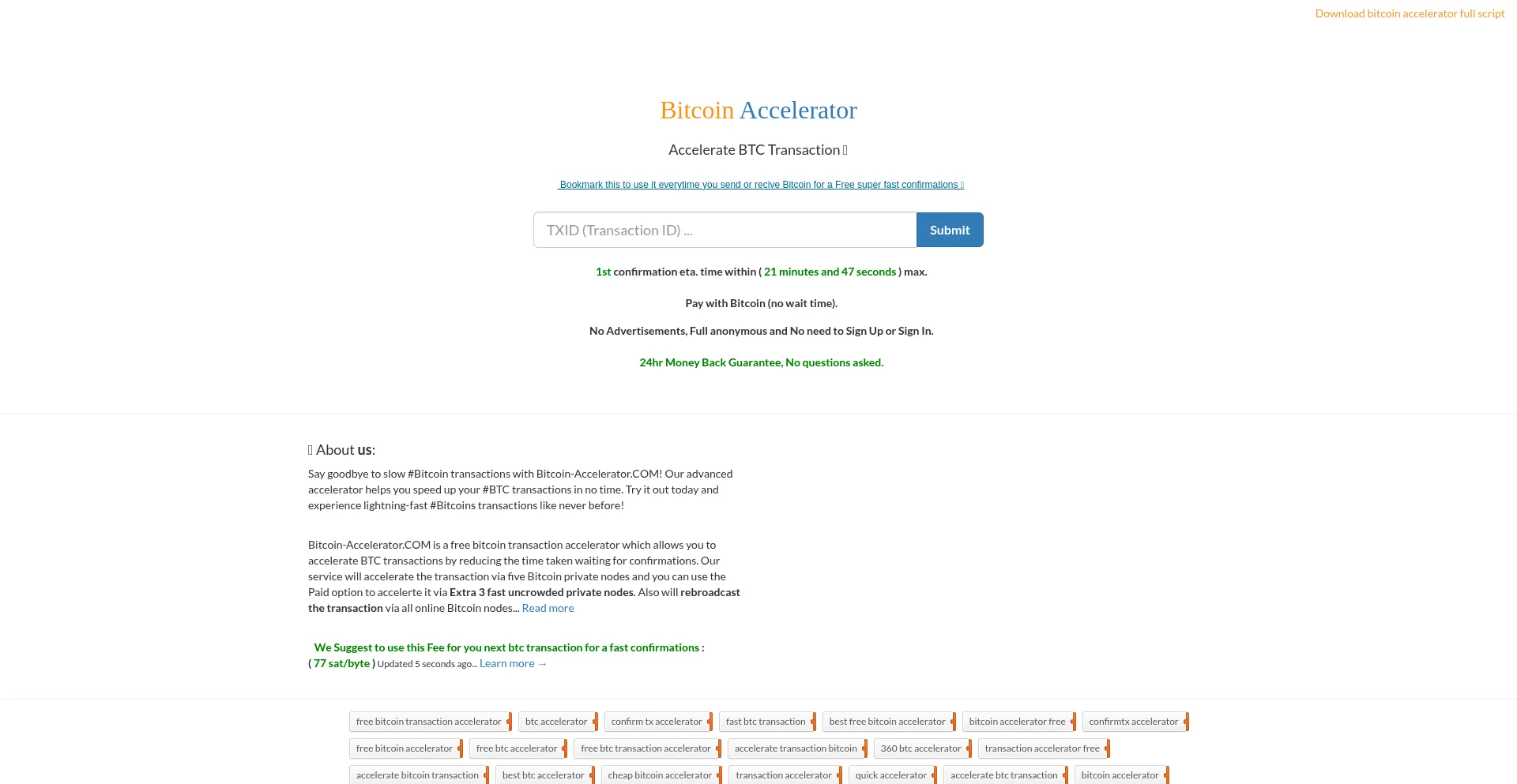 Website screenshot of Bitcoin-accelerator.com