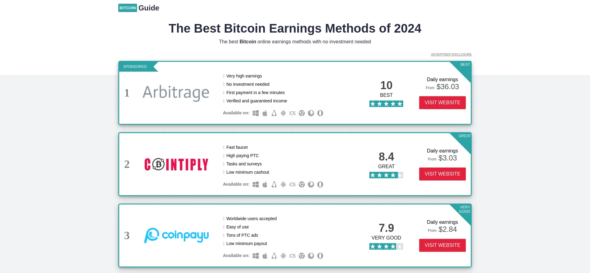Website screenshot of Bitcoin-guide.top