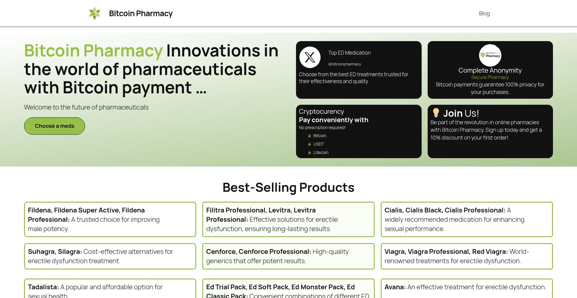 Website screenshot of Bitcoin-pharmacy.org