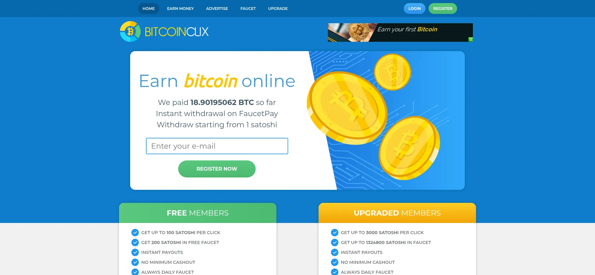 Website screenshot of Bitcoinclix.net