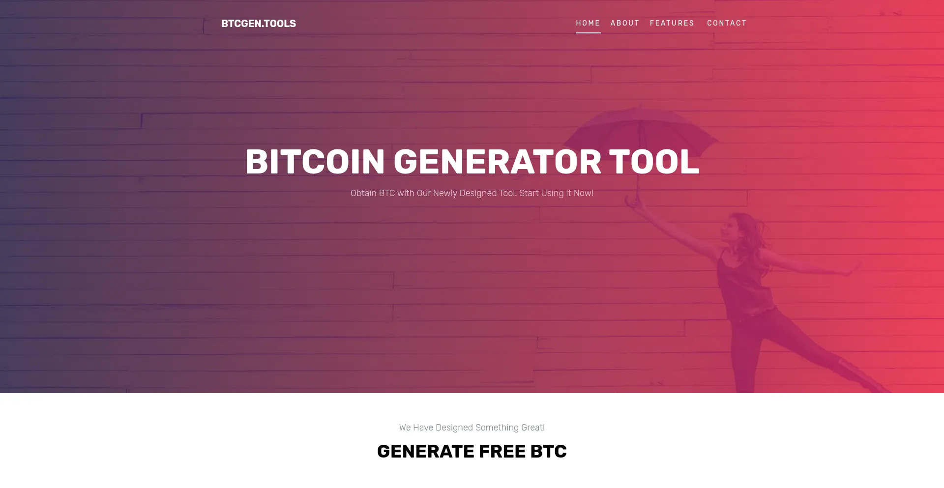 Website screenshot of Bitcoingenerator.tools