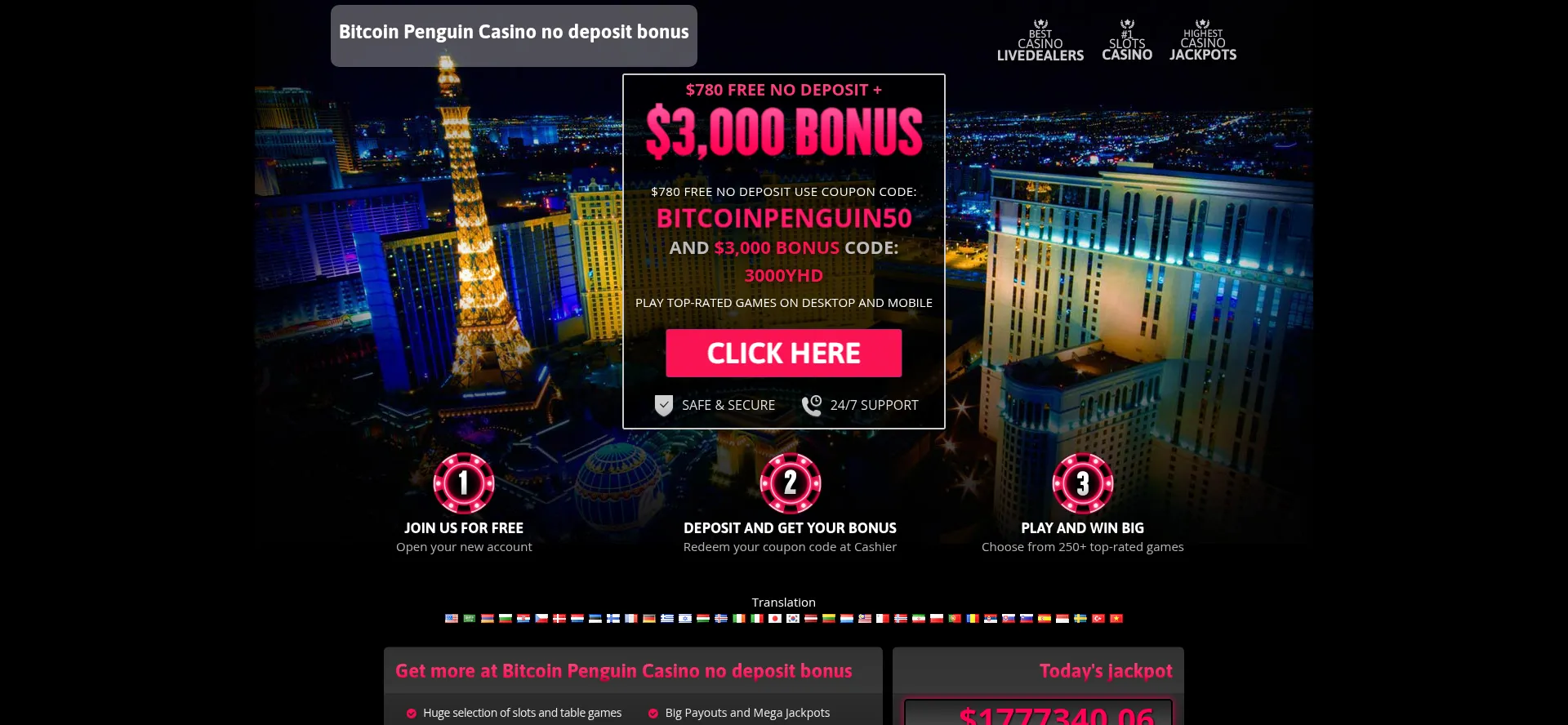 Website screenshot of Bitcoinpenguincasinonodeposit.click