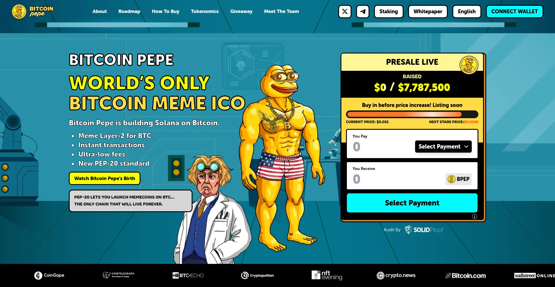 Website screenshot of Bitcoinpepe.co