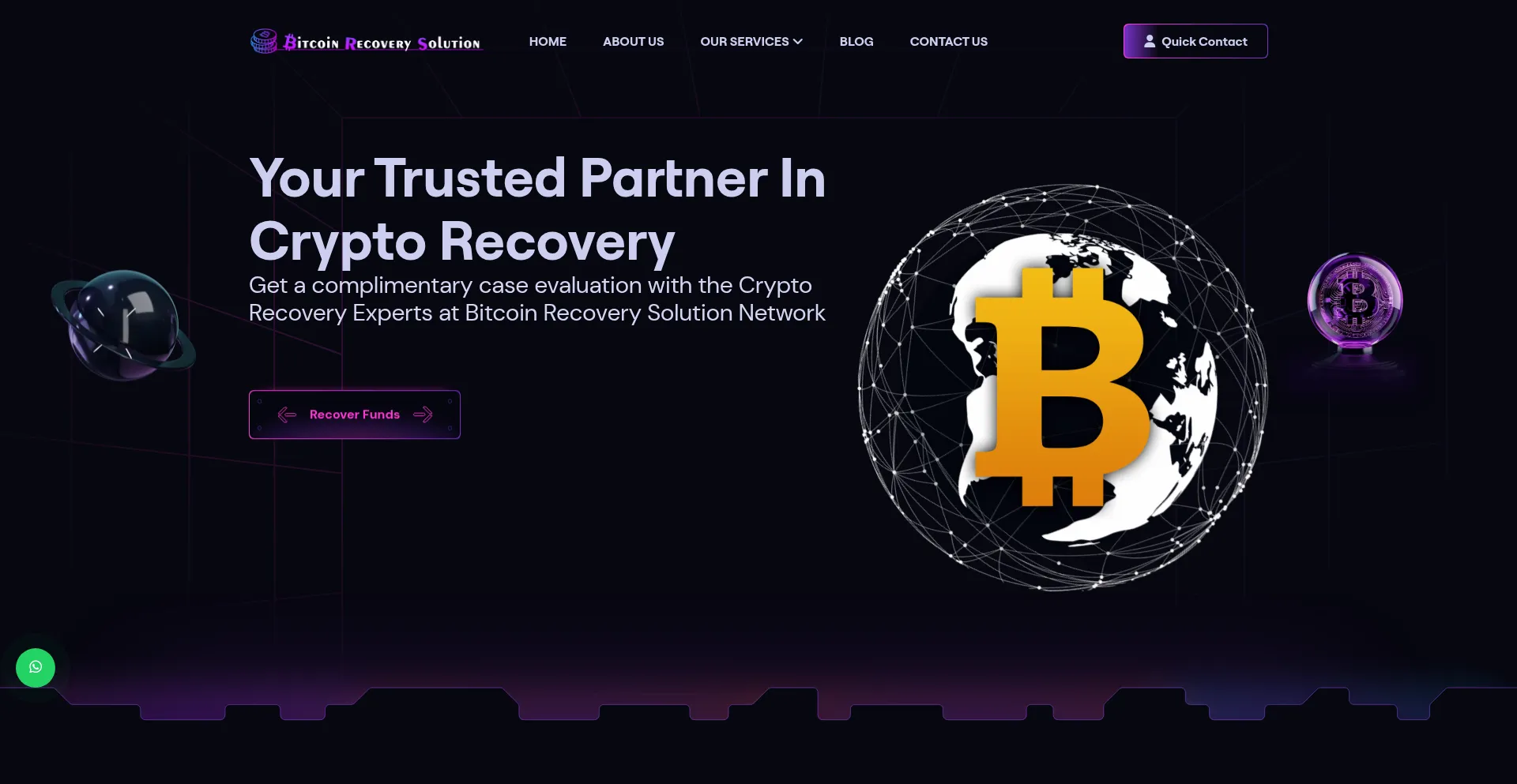 Website screenshot of Bitcoinrecoverysolution.com