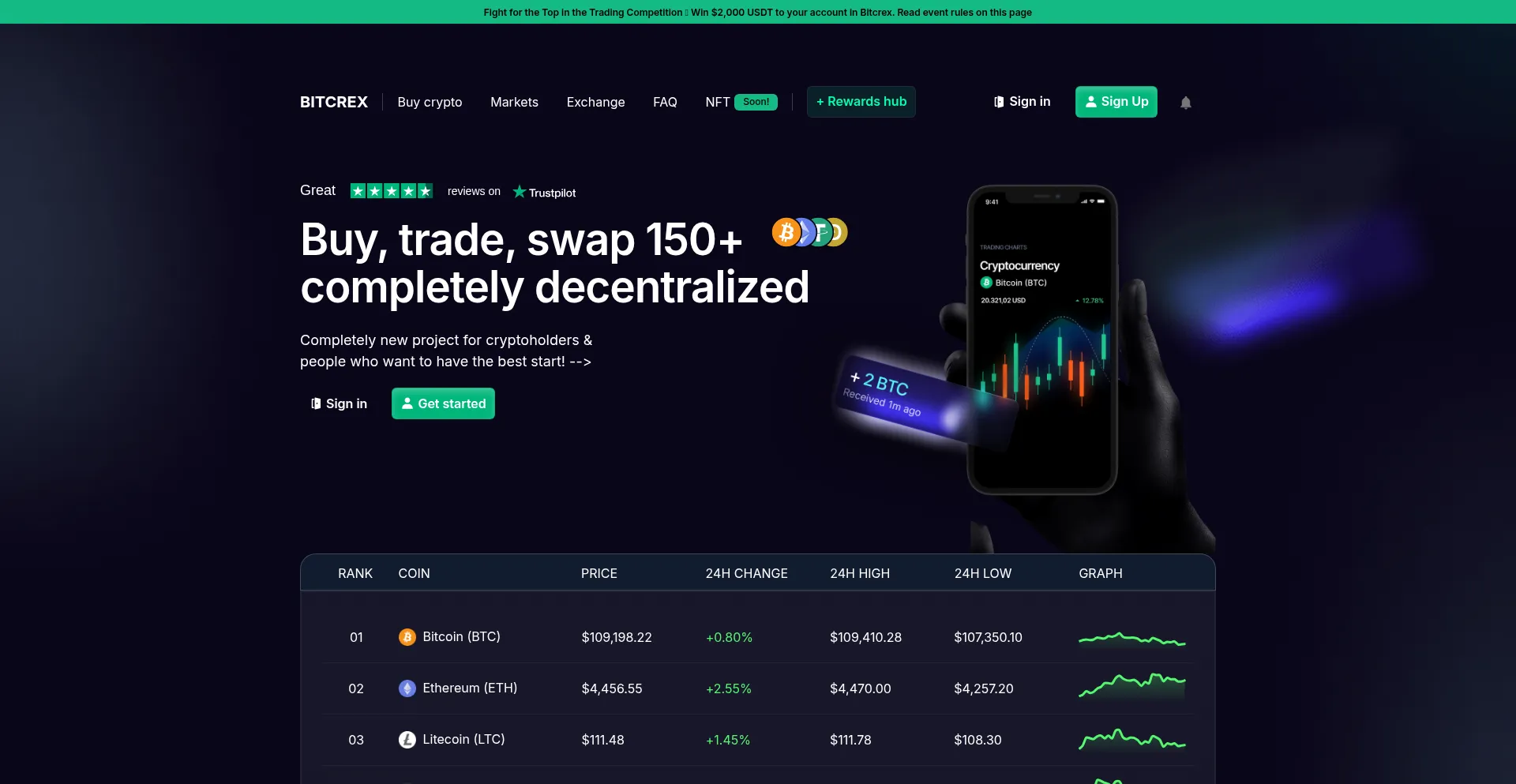 Website screenshot of Bitcrex.com