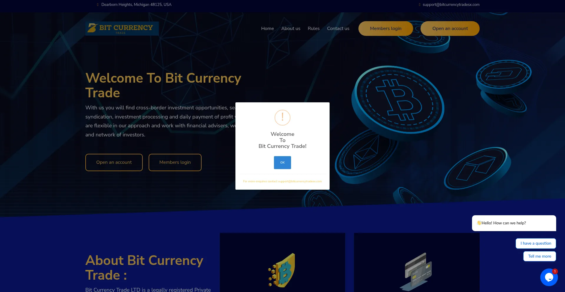 Website screenshot of Bitcurrencytradesx.com