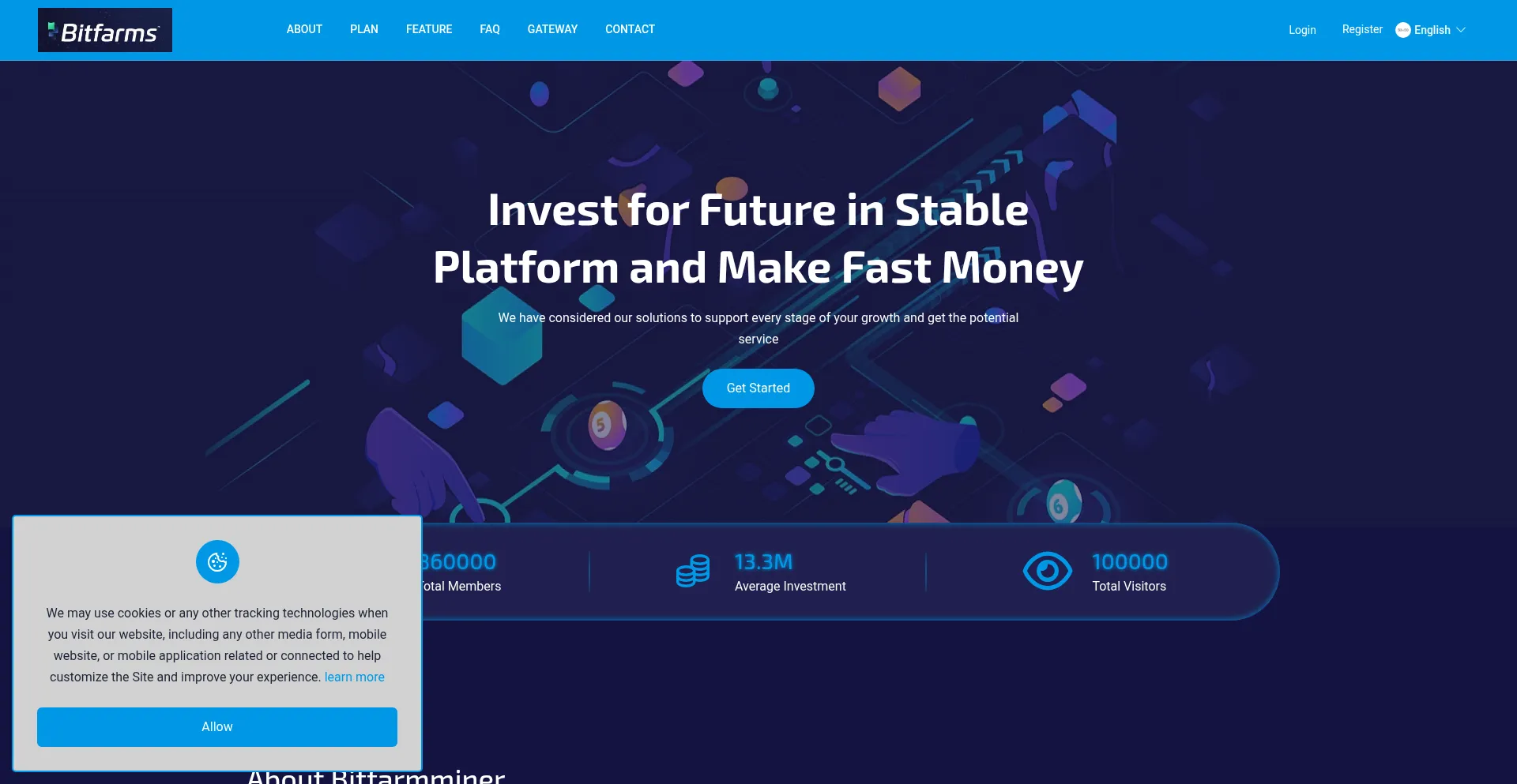 Website screenshot of Bitfarmminer.com