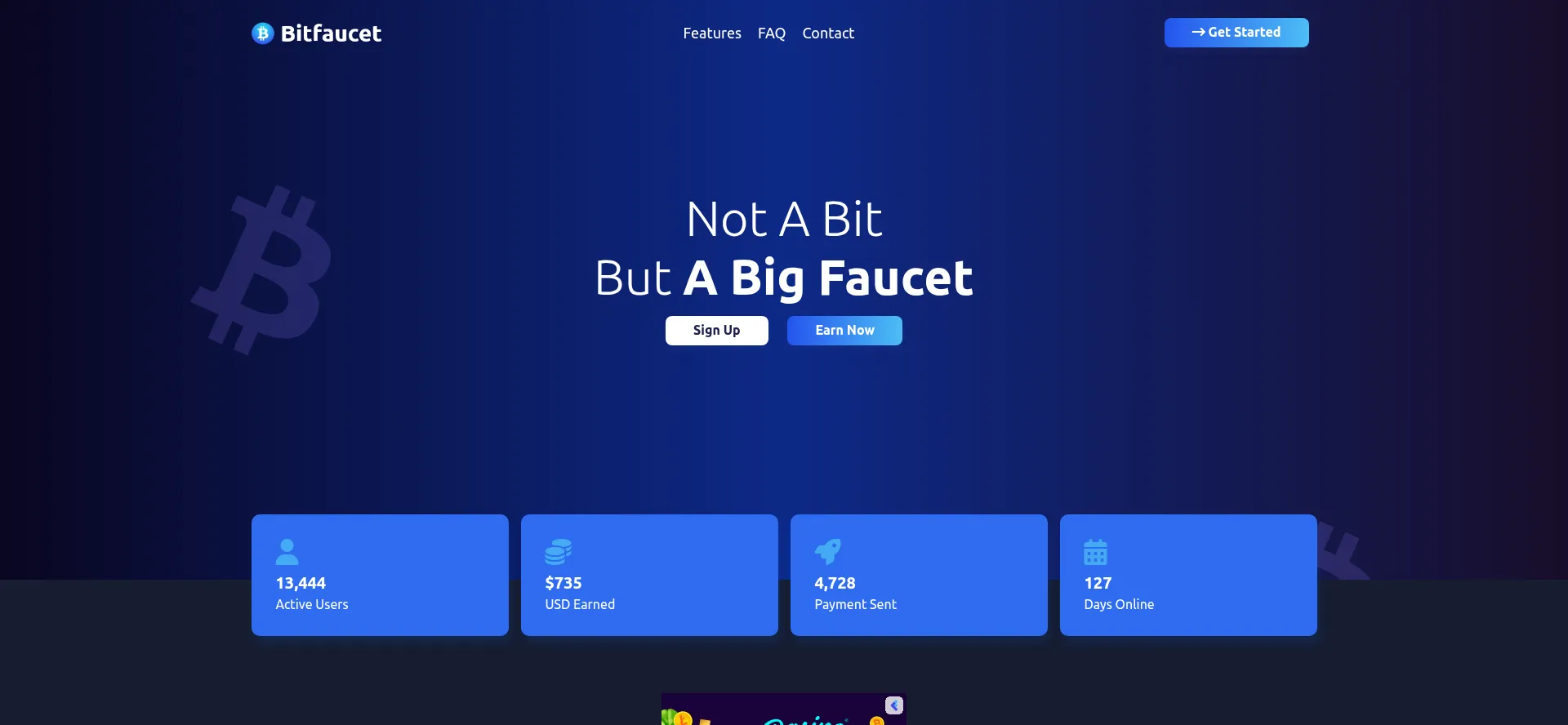 Website screenshot of Bitfaucet.net