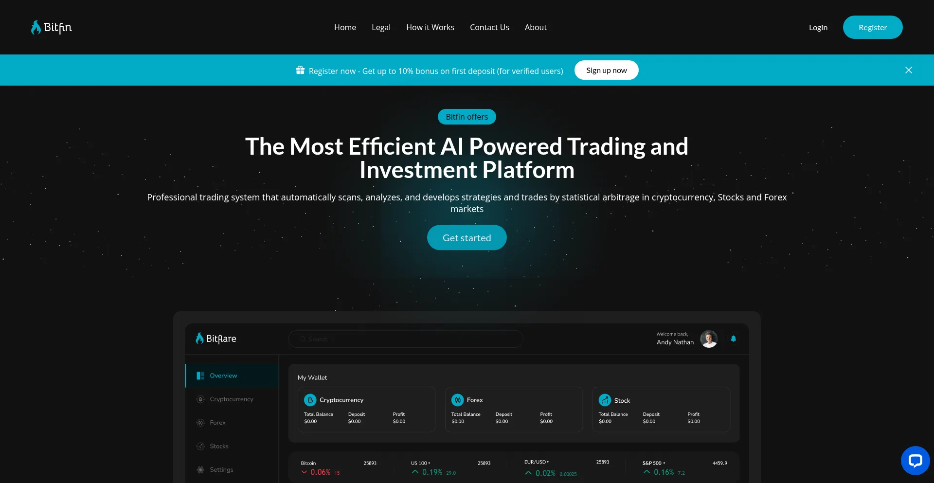 Website screenshot of Bitfin.live