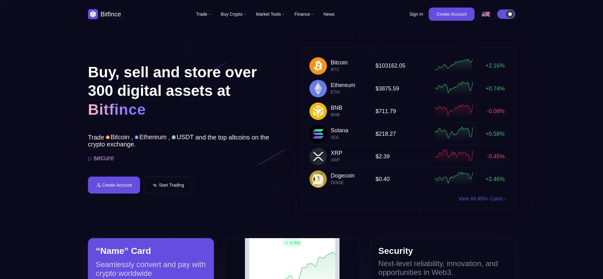Website screenshot of Bitfince.com