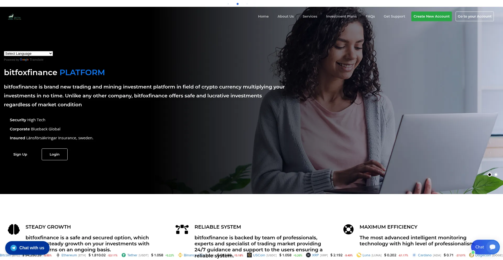 Website screenshot of Bitfoxf.com