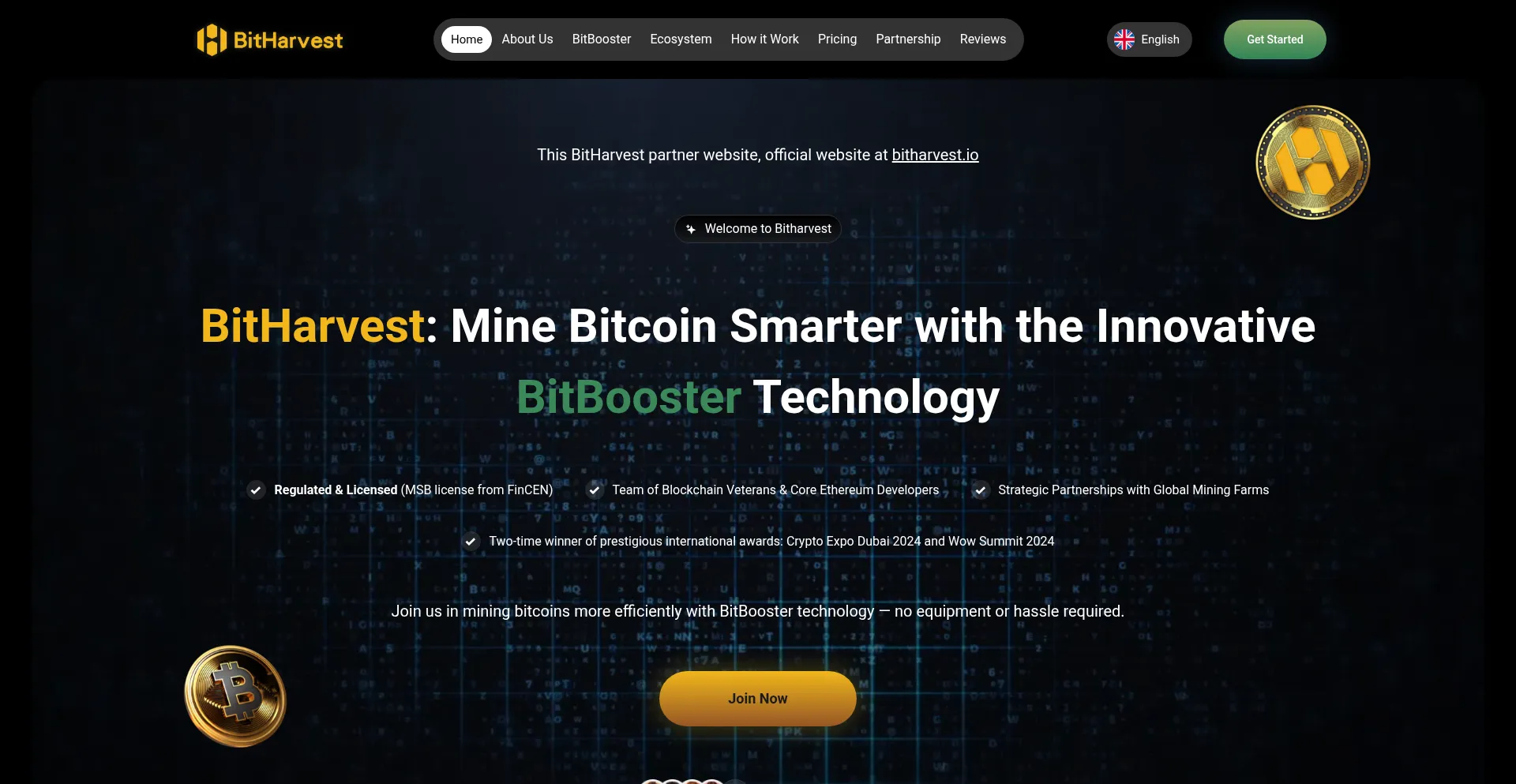 Website screenshot of Bitharvest.one