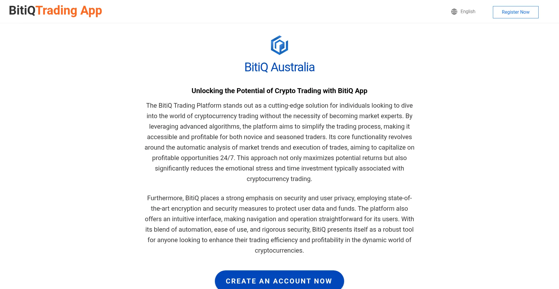 Website screenshot of Bitiq-au.com
